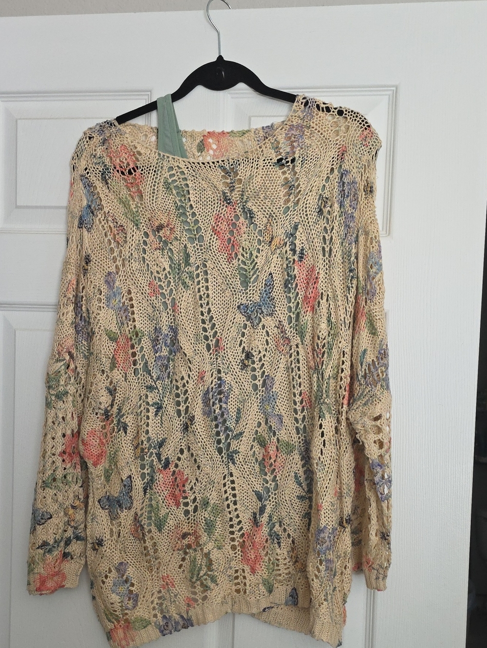 Lightweight Floral Open-Knit Sweater - Cream with Pastel Florals